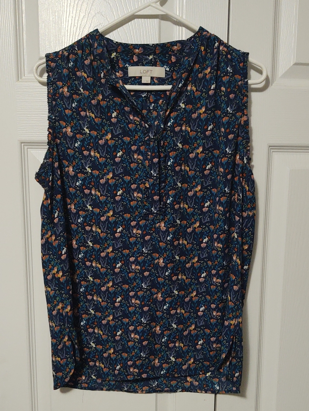 LOFT Navy Floral Sleeveless Blouse